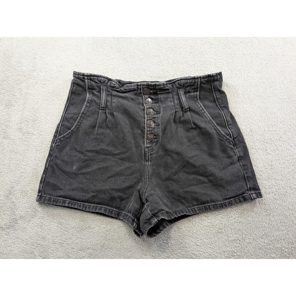 American Eagle Womens Black Denim Mom Shorts Paperbag Waist Button Fly Size 4